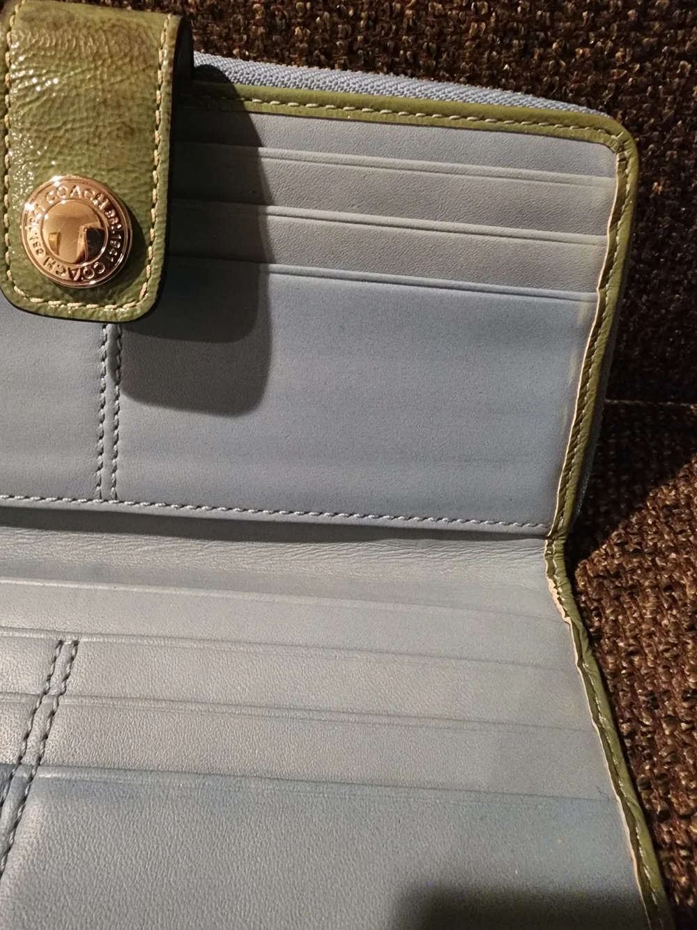 Coach Signature Canvas Multi-Color Accordion Wallet - Green Accent